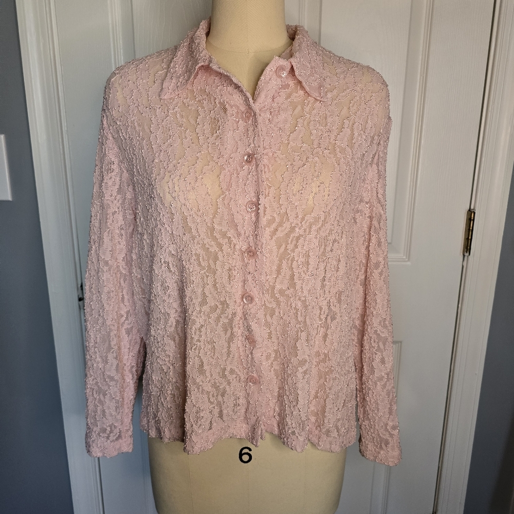 Jacque & Koko Pink lace button down